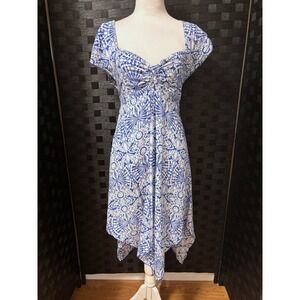 Sun Dress Women S Blue Batik Floral Cotton Sharkbite Cottage Y2K Coastal Boho